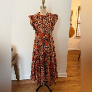 Karlie Multicolor Ruffle Sleeve Midi Dress